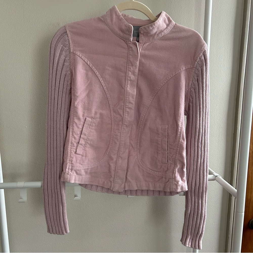Per Una baby pink knit jacket with corduroy front